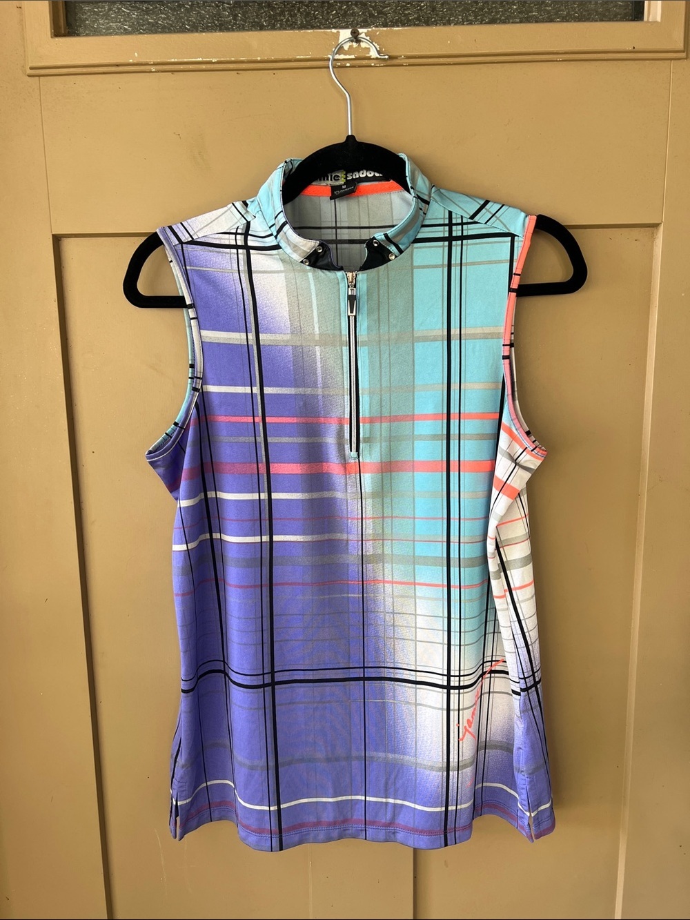 Jamie Sadock Sz M Quarter Zip Geo Purple Blue Performance Golf Sleeveless Top